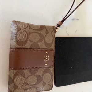 Coach Tan and Brown Signature Wristlet